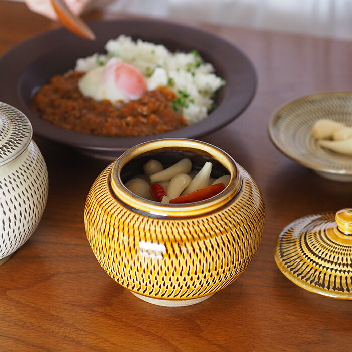 楽天市場】小鹿田焼 小袋窯 2合壺 飴釉飛びかんな / おんたやき おんた