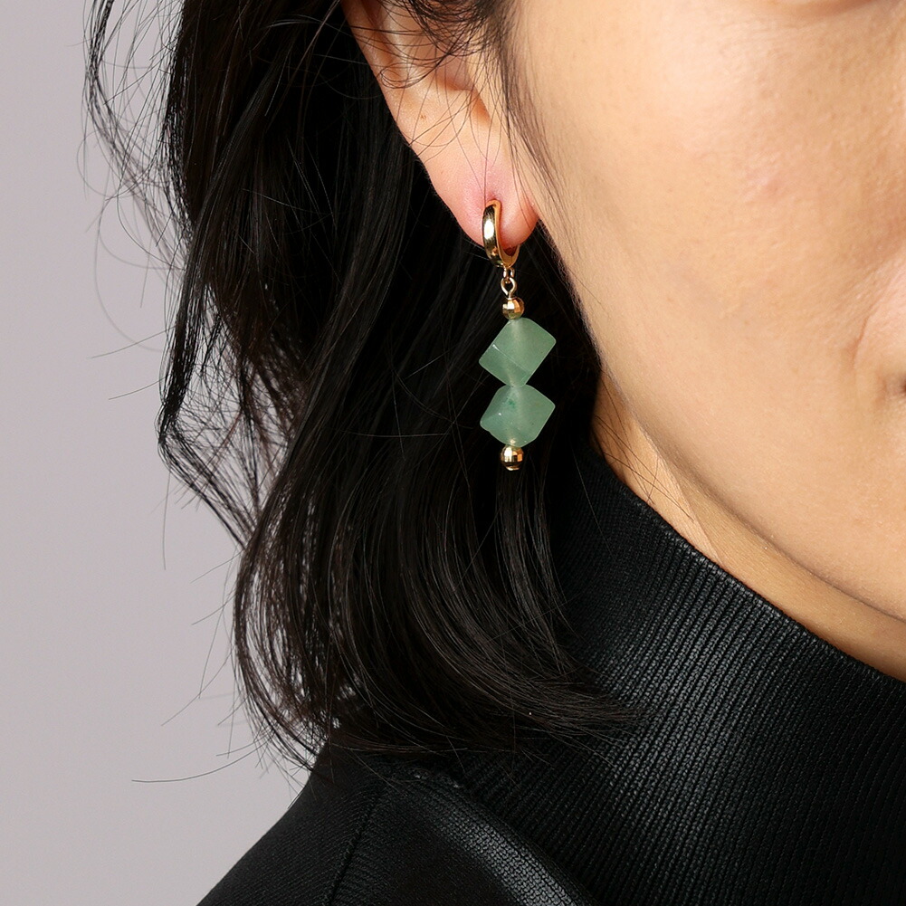 楽天市場】天然石 アベンチュリン キュービック ピアス イヤリング