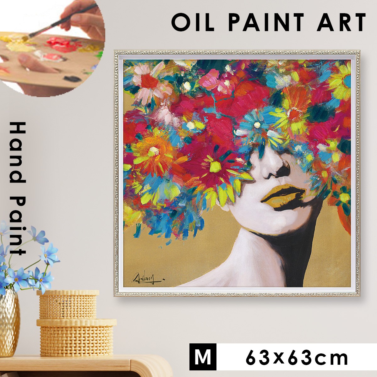 楽天市場】オイルペイント ハンドペイント 63×63cm アート 女性 モダン