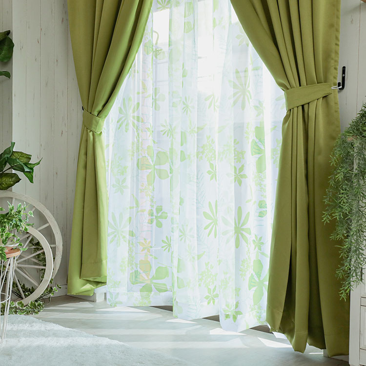 楽天市場】カーテン 4枚セット パープル グリーン 花柄 緑 ピンク