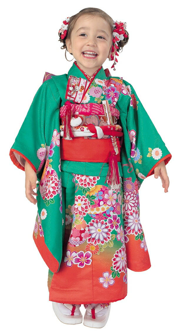 楽天市場】R・K 3歳きもの(三つ身)セット 菊 鞠 桜 緑 対応身長95cm