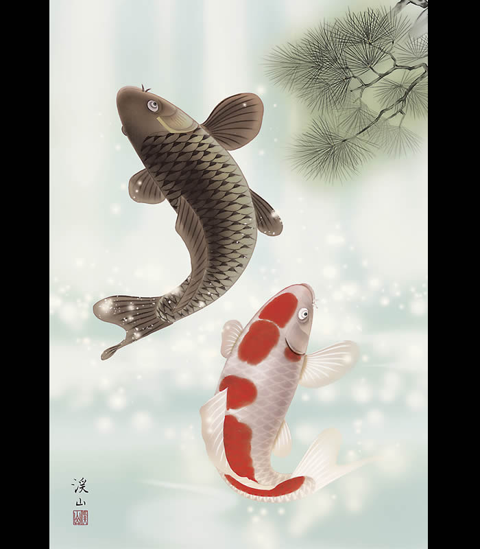 楽天市場】即日発送可能！縁起画【開運画：夫婦昇鯉/G4-BT013】作家