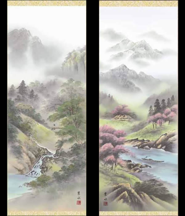 楽天市場】掛け軸【四季山水画セット：四季山水/33B4-14ABCD】丈190cm