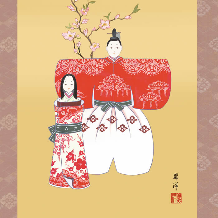 楽天市場】掛け軸【桃の節句：立雛/31F1-148】丈190cm×幅54.5cm(尺五