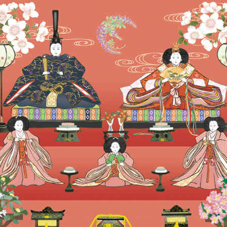 楽天市場】掛け軸【桃の節句：段飾り雛/31F6-212】丈120cm×幅54.5cm(尺