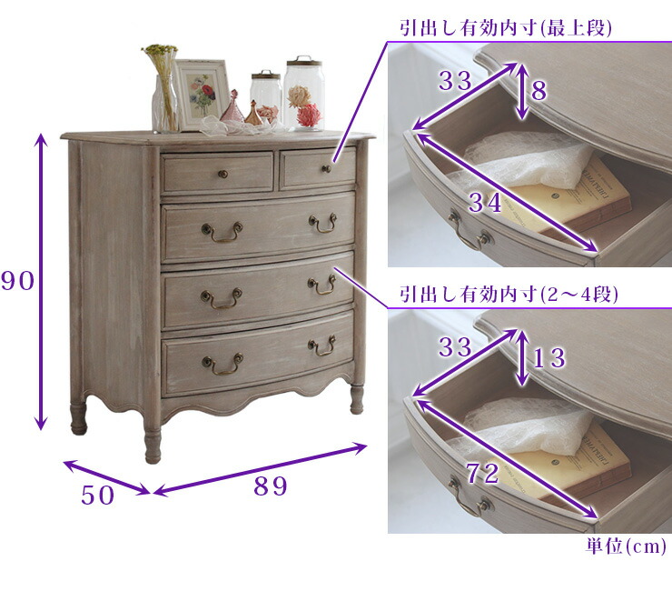 楽天市場】4段チェスト アンティークシャビーシックシリーズシシリー
