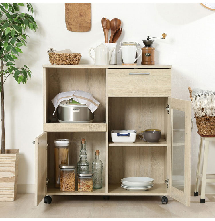 楽天市場】キッチンボード 幅76.8cm キャスター付き キッチンワゴン