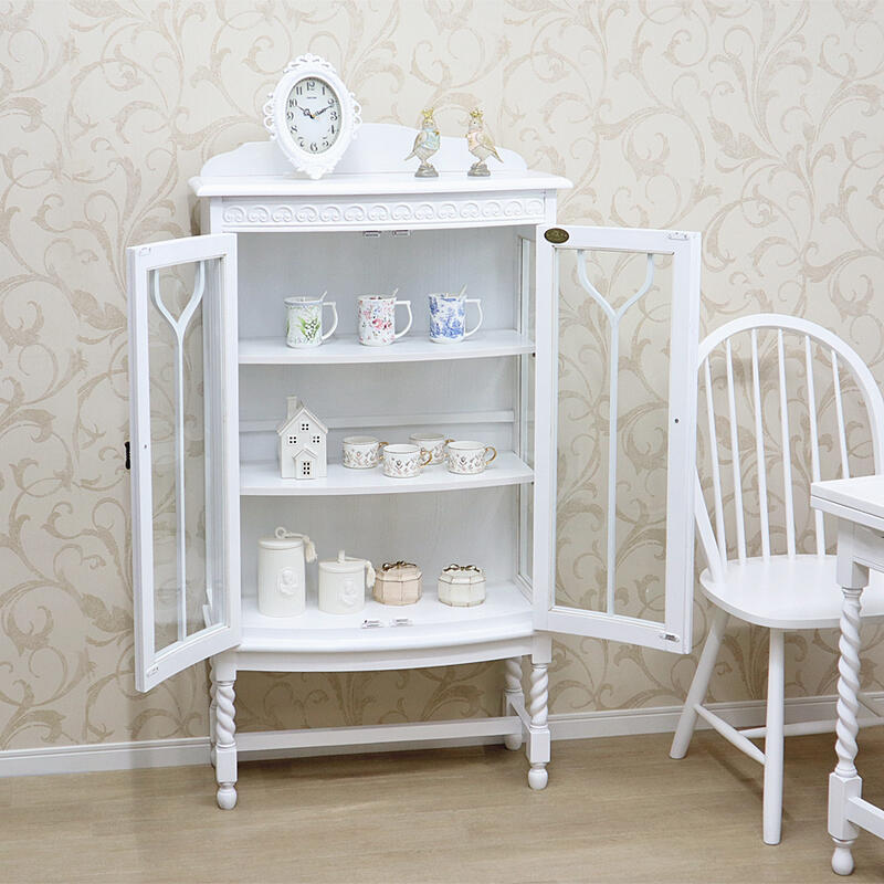 楽天市場】アンティークオーク ガラスキャビネット ホワイトシャビー