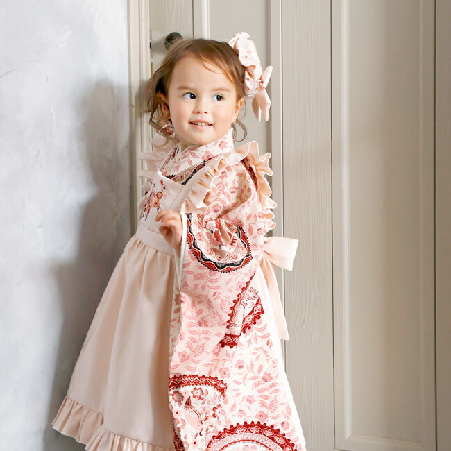 512ag71□七五三 三歳 女児 着物&被布エプロン 立涌文□状態良好