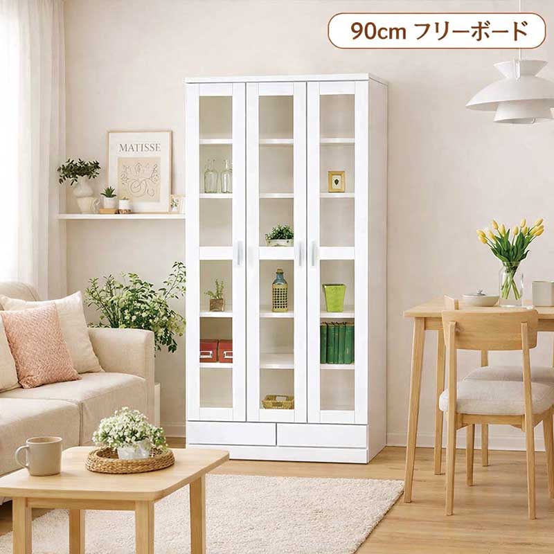 楽天市場】書棚 ガラス扉 扉付き 幅90cm 高さ180cm 白 光沢 本棚 大