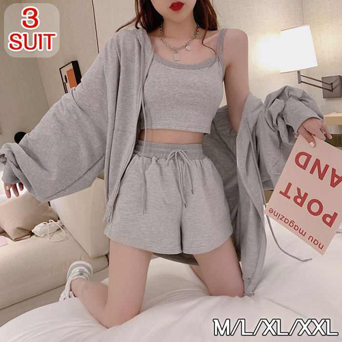 楽天市場】3点セット ルームウェア ジップアップパーカー キャミソール