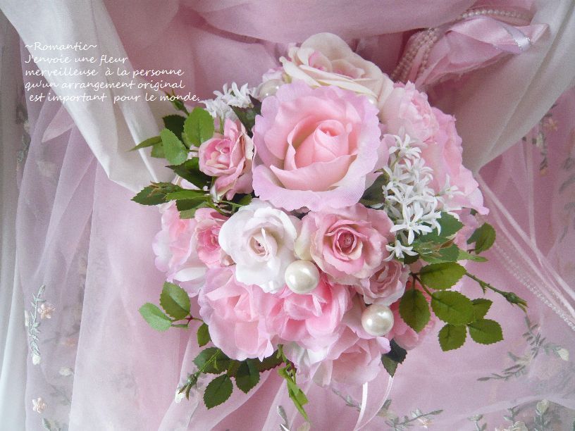 楽天市場】ピンクブーケ 新郎用ブートニア 花冠 セット ブーケ