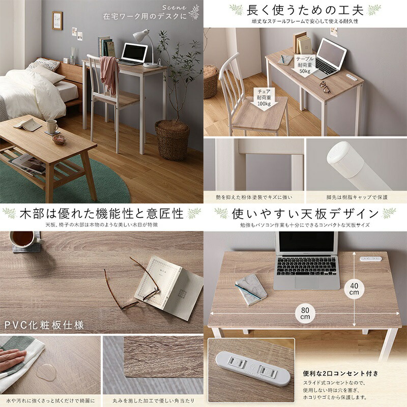 楽天市場】新生活 RASIK デスク チェア セット ナチュラル×ホワイト 幅