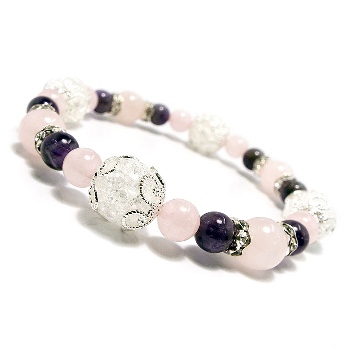 楽天市場】天然石 パワーストーン ブレスレット クラック水晶 ローズ