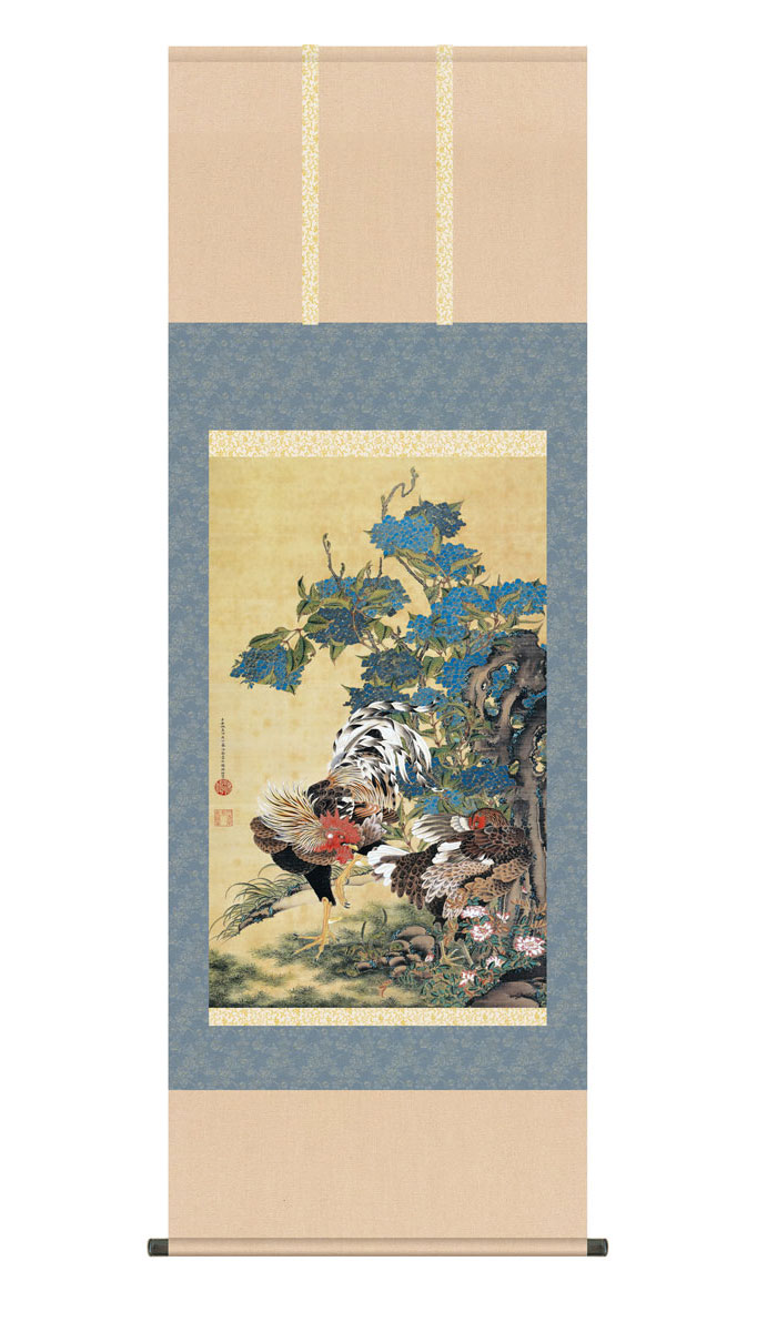 楽天市場】掛け軸 掛軸 紫陽花双鶏図 あじさいそうけいず 幅54.5×高さ