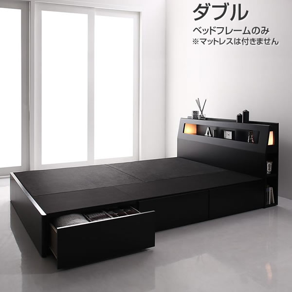 楽天市場】ブラック 黒 ベッド ダブル フレーム 収納付き ダブル