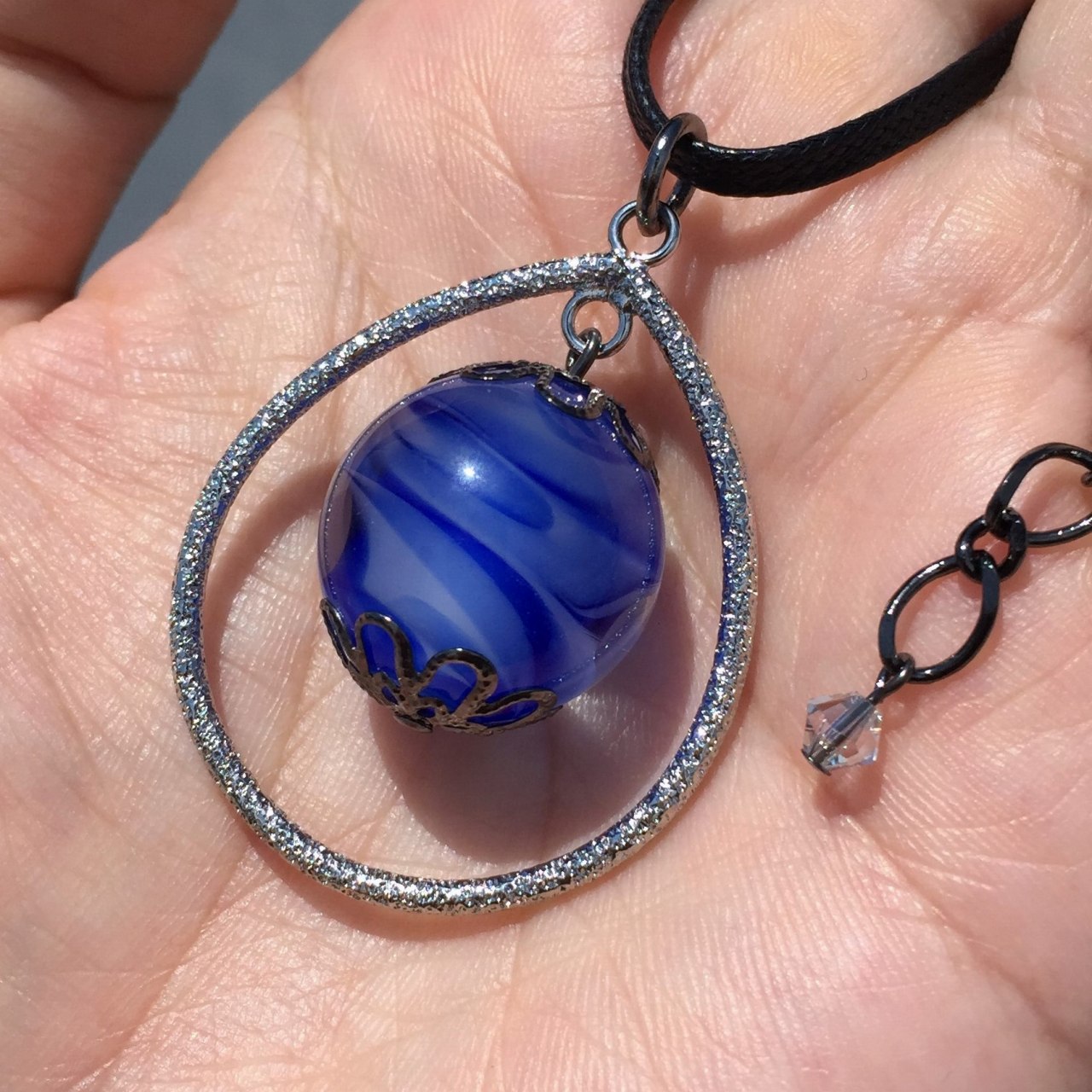 楽天市場】とんぼ玉 ネックレス ペンダント 雫 紐 コード 青 ブルー