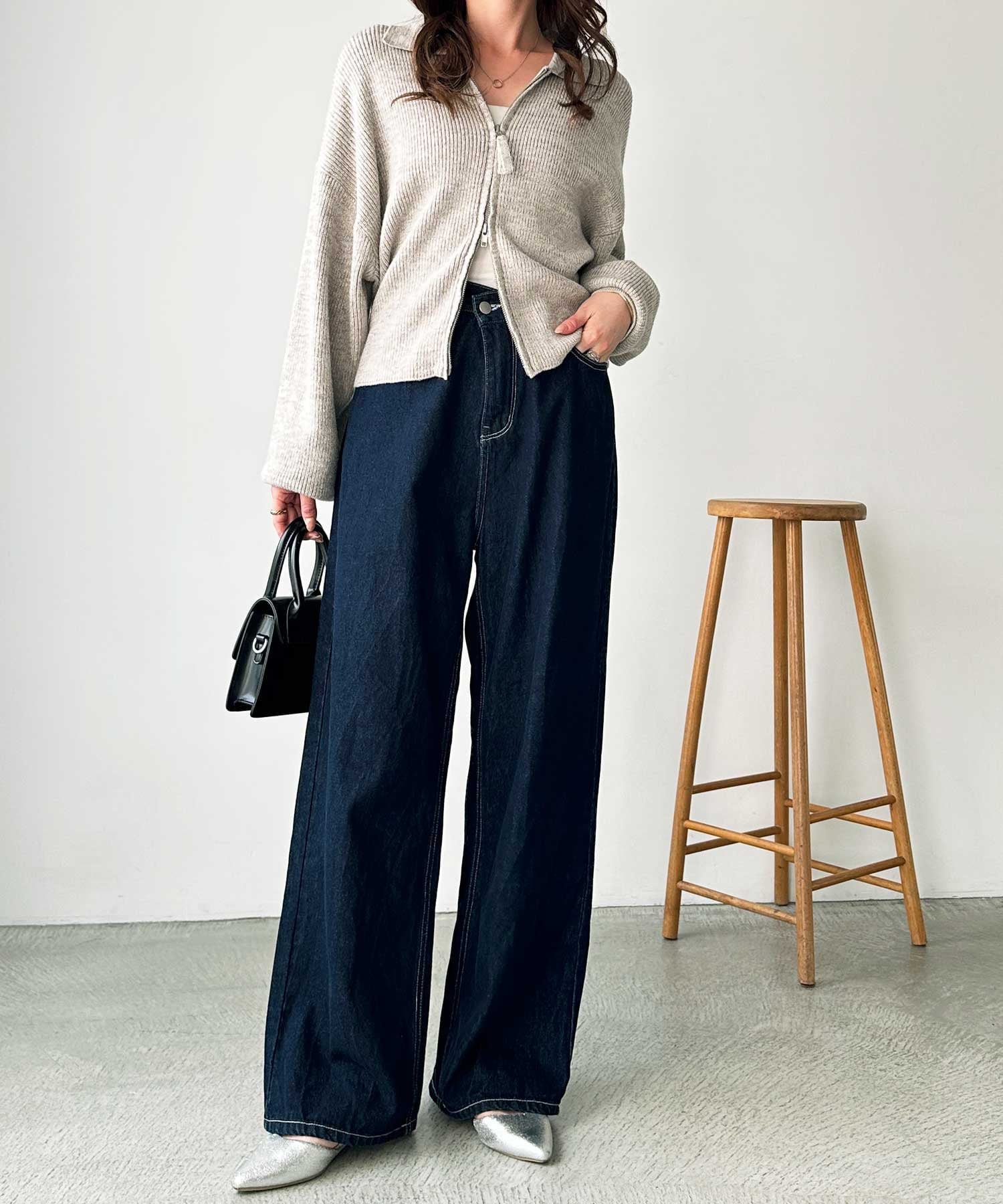 GeeRA｜美脚見え!2ボタンウエストワイドデニムパンツ | Rakuten