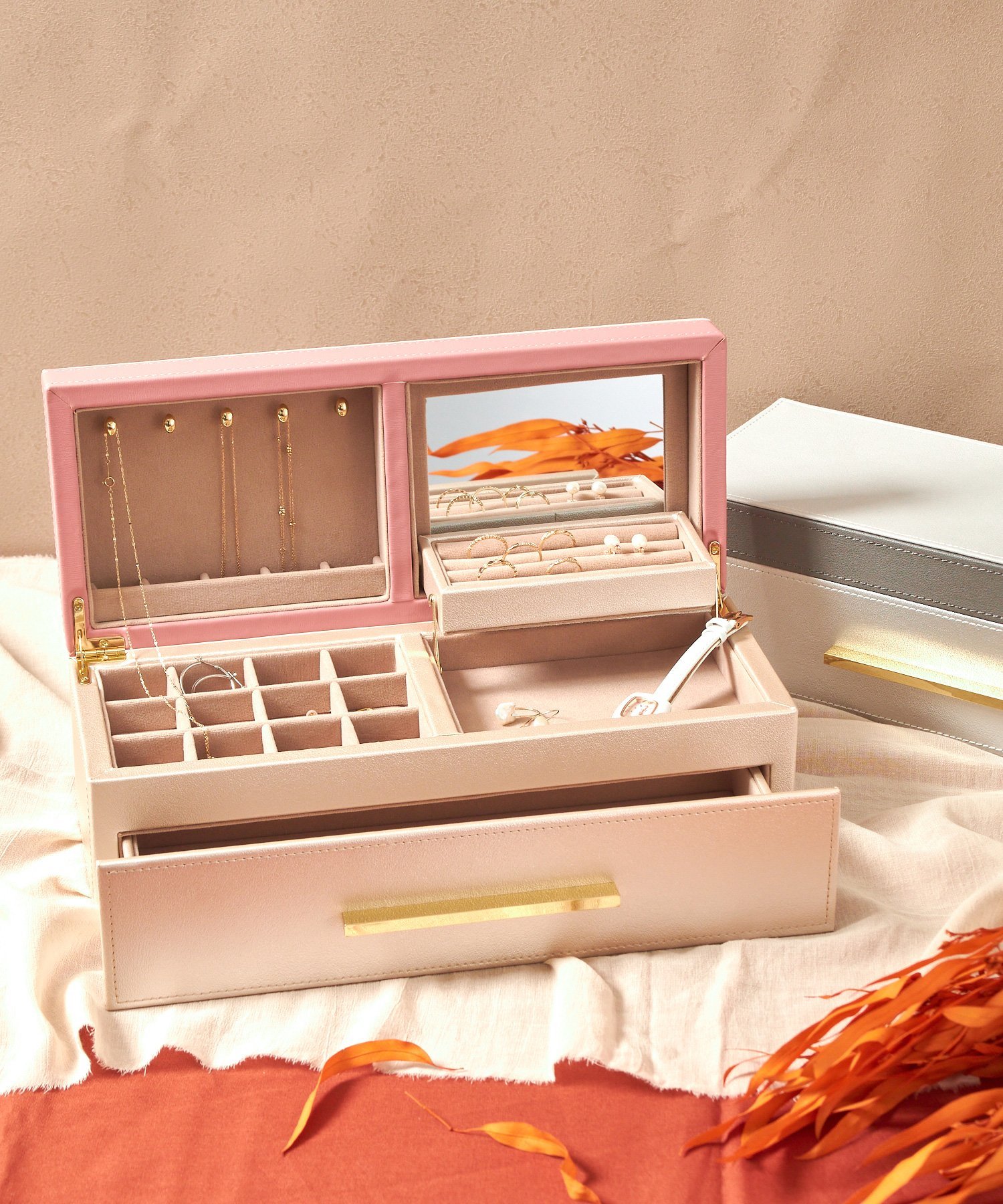 ジュエリーボックスLAZY SUSAN ジュエリーケースピンク指輪ケース