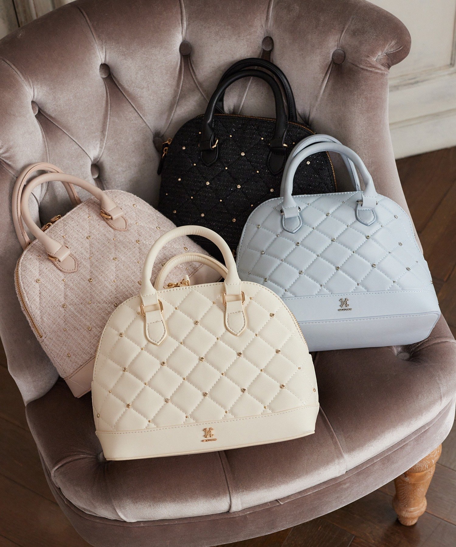 one after another NICE CLAUP｜ビジュースタッズハンドバッグ