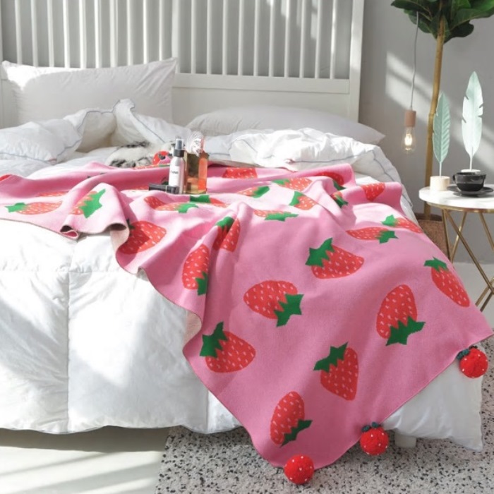 楽天市場】□Anbairui コットンニットブランケット：いちご□いちご