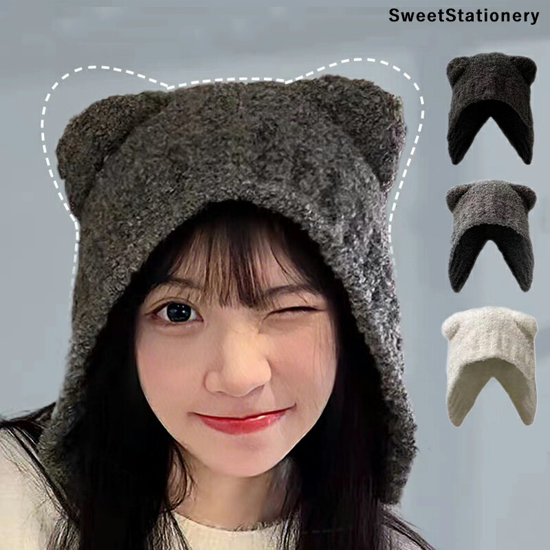 楽天市場】猫耳 ニット帽 紐付け 小顔見せ 女の子 帽子 レディース 5色