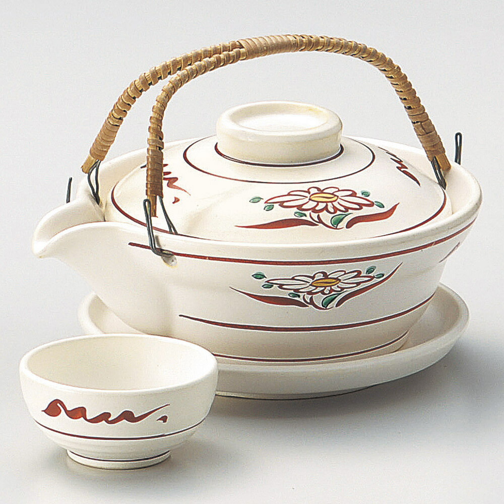 楽天市場】花赤絵 土瓶むしセット（皿 ちょこ付き）280cc 直火可香りを