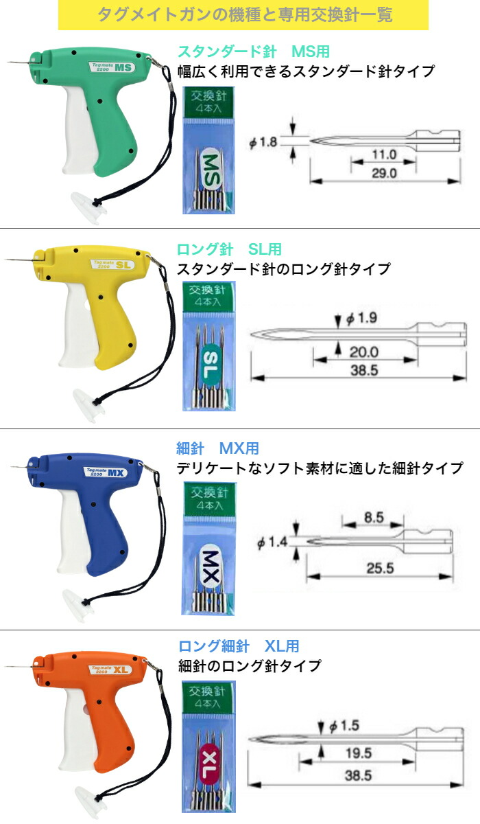 楽天市場】エスジー工業 交換針 細針MX用 4本タグメイト 2200MX専用