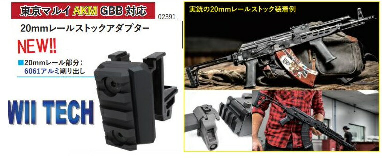 楽天市場】WII TECH 20mmレールストックアダプター 東京マルイ AKM GBB