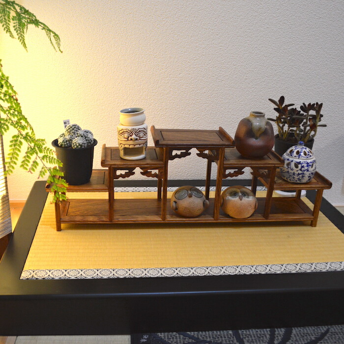 楽天市場】珍品棚 三段 飾り棚 小棚 木製 花梨 香炉台 シェルフ ウッド