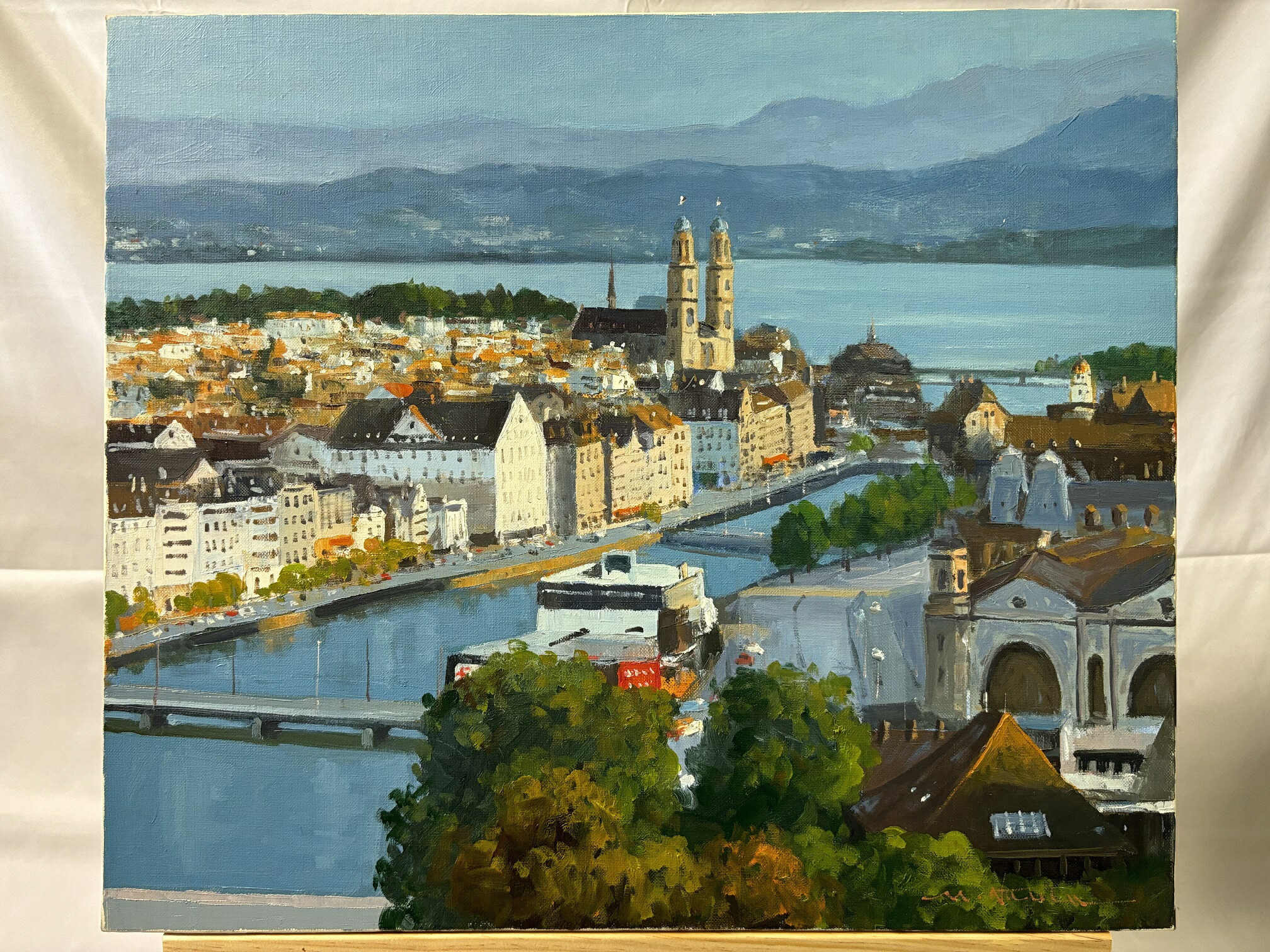 楽天市場】絵画 油絵 チューリッヒ湖 F10 新田昌和 直筆10号 額装 額