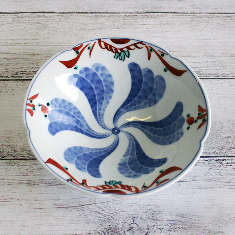 楽天市場】【アウトレット】呉須赤絵 染付 花型 高台 平鉢 14.2cm