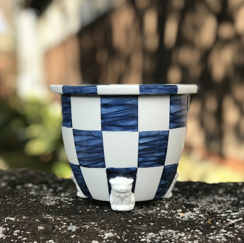 楽天市場】瀬戸染付市松模様と獅子 観音竹鉢 植木鉢 : 干支お雛様のせ