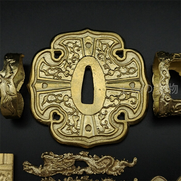 楽天市場】太刀金具 朝顔花紋 刀鍔 目貫 縁頭 切羽 鐺 柄鞘一式金具