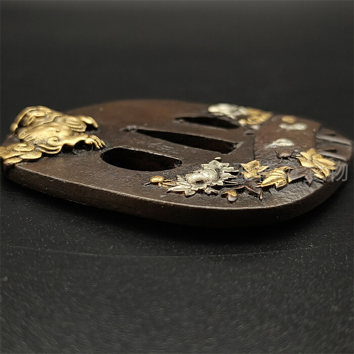 楽天市場】日本刀装具 刀鍔 獅子と牡丹図 銅地 金工 細工 鍔 つば 居合