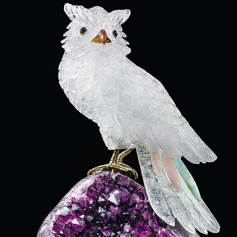 楽天市場】天然水晶 彫刻 『 アメジスト の 純白 フクロウ 』 宝石鑑別