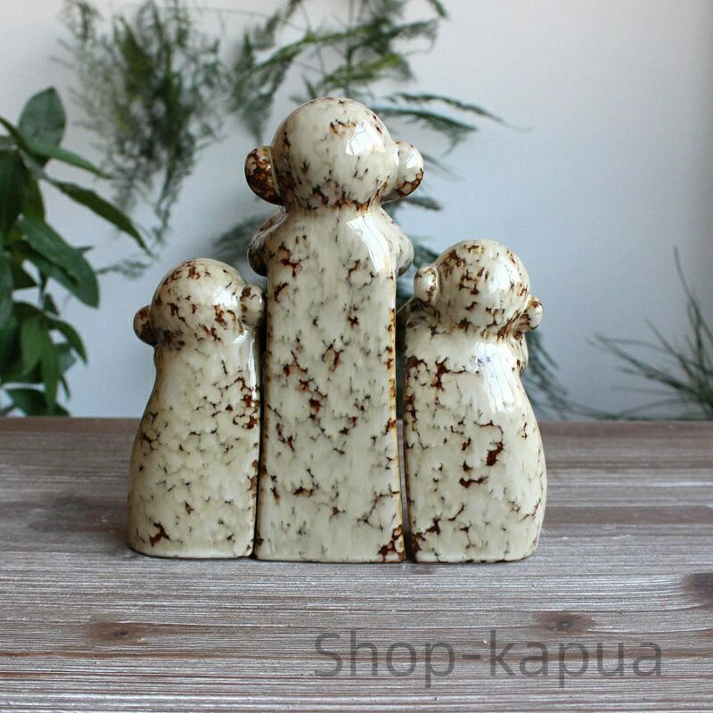 楽天市場】【送料無料】置物 猿 シック系 見ざる言わざる聞かざる 陶器