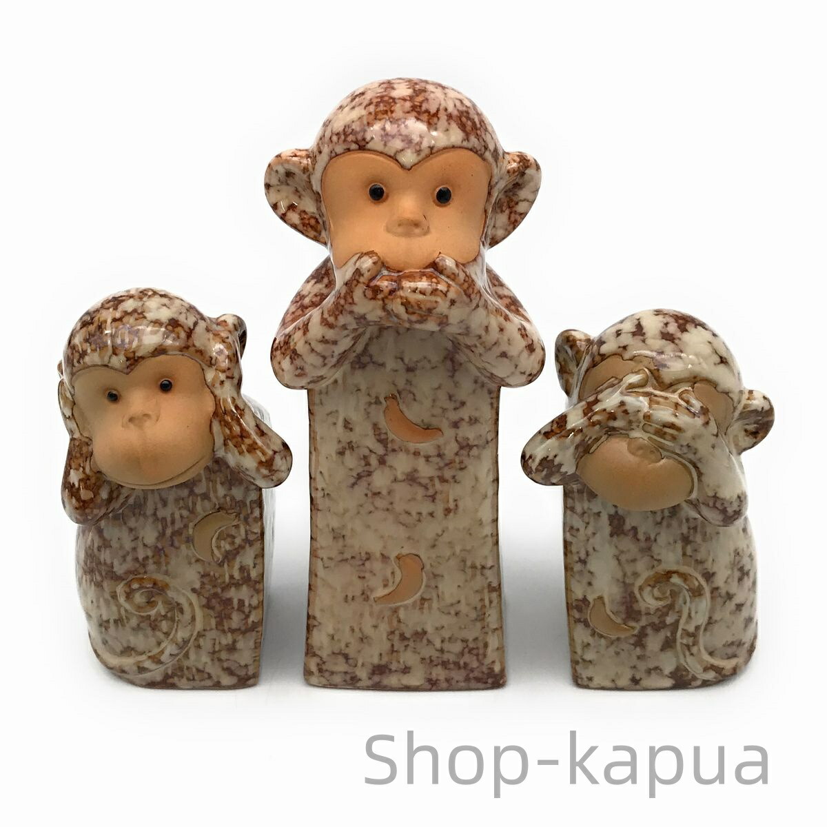 楽天市場】【送料無料】置物 猿 シック系 見ざる言わざる聞かざる 陶器