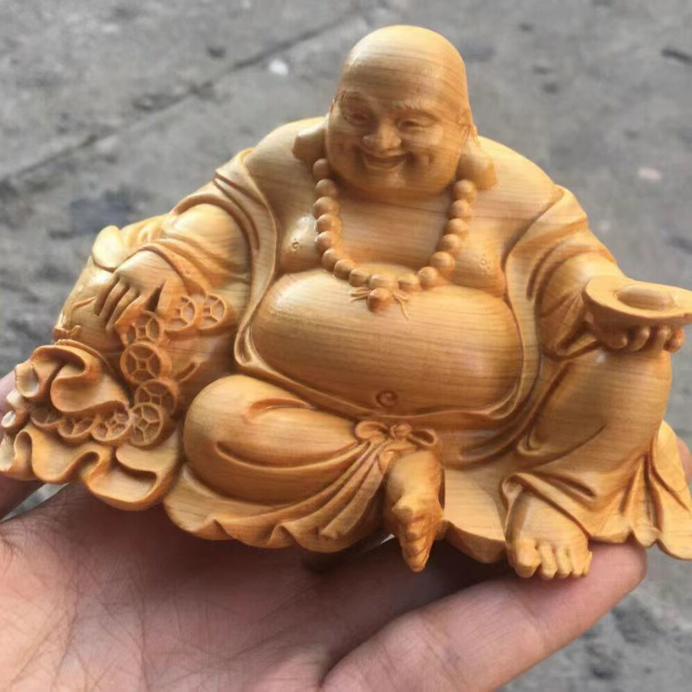 楽天市場】布袋様 置物 風水グッズ 弥勒菩薩 仏像 布袋様の笑顔 木彫り