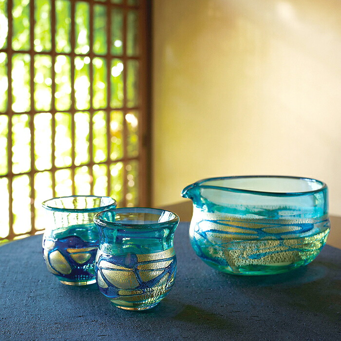 楽天市場】送料無料 【 金彩碧瑠璃 酒器 セット 】 酒つぎ 盃 ガラス