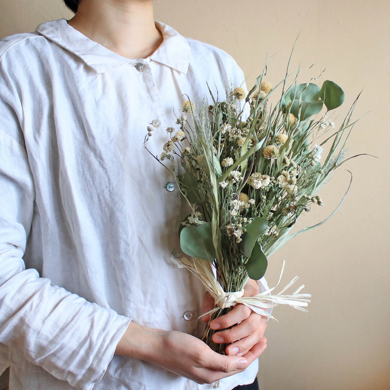 楽天市場】ドライフラワー グリーンホワイトスワッグ ＊ 素朴な