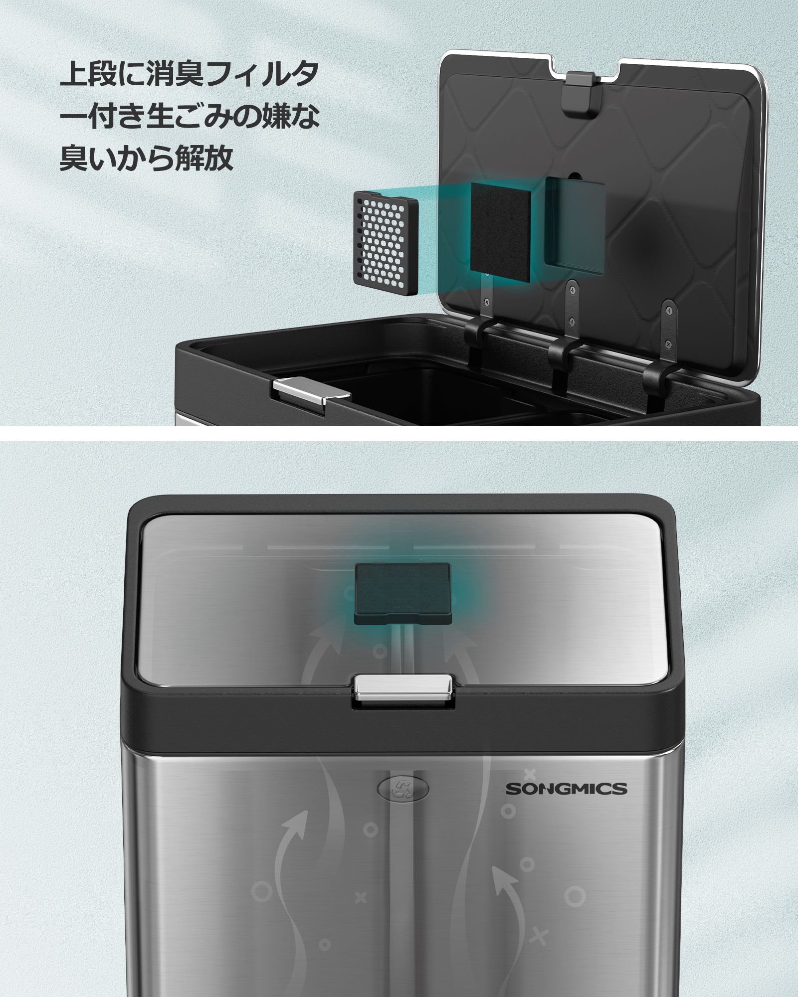 楽天市場】SONGMICS ゴミ箱 2段式3分別 縦型 60L ペダル式キッチン