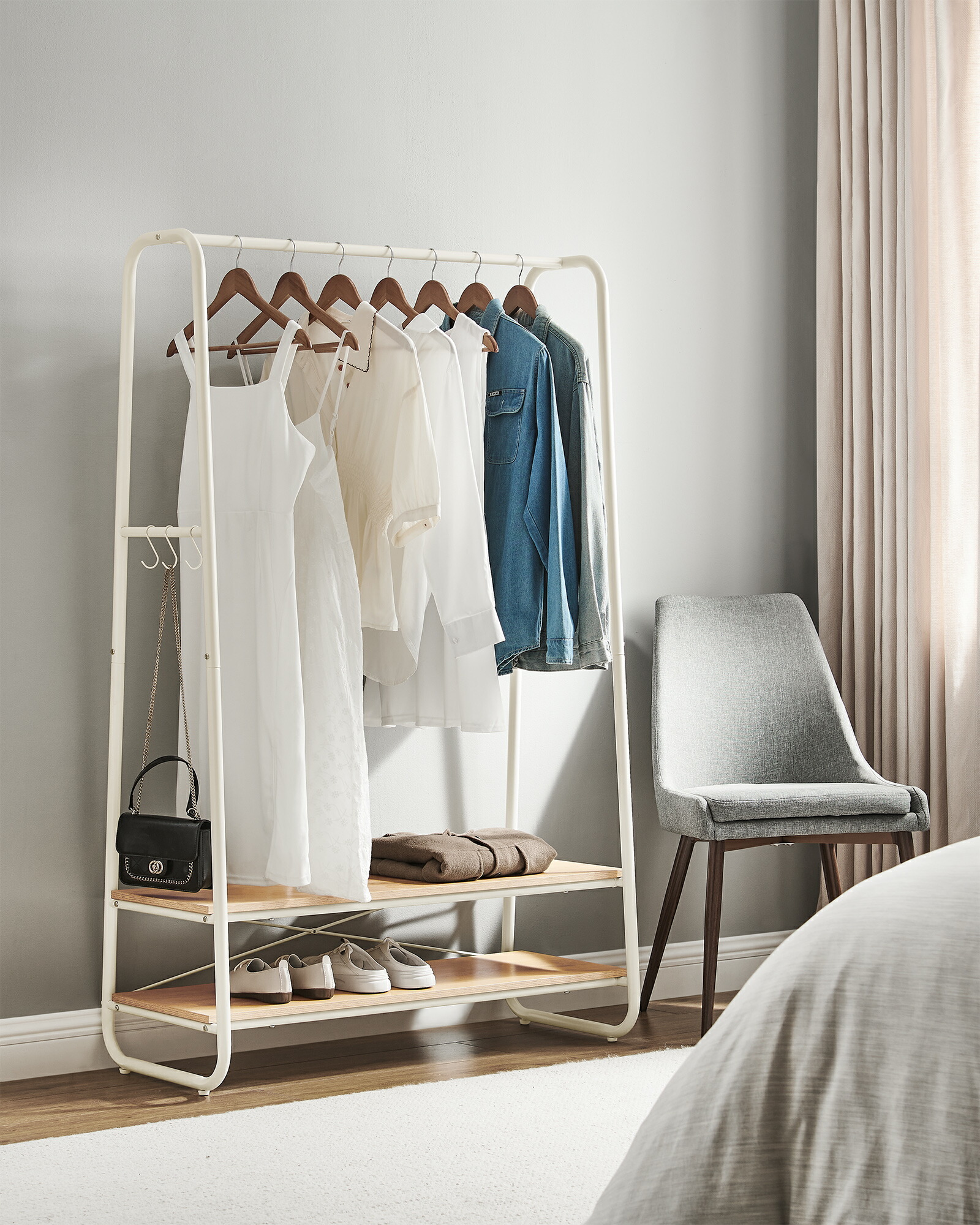 楽天市場】VASAGLEハンガーラック ヴィンテージ風 棚付き 幅100×奥行