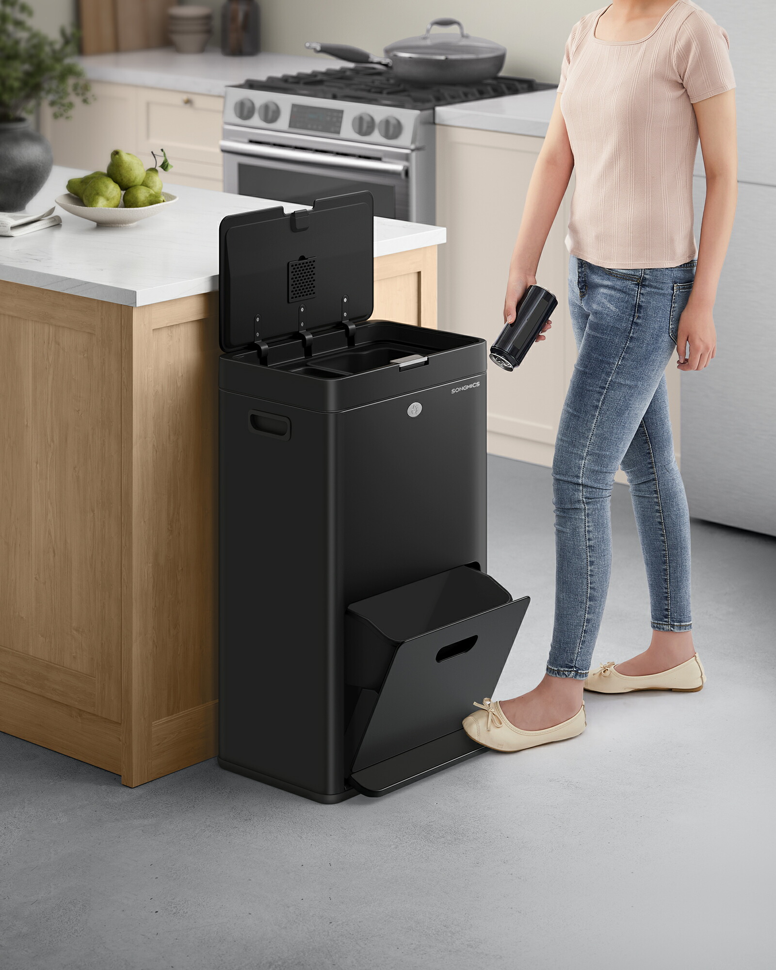 楽天市場】SONGMICS ゴミ箱 2段式3分別 縦型 60L ペダル式キッチン