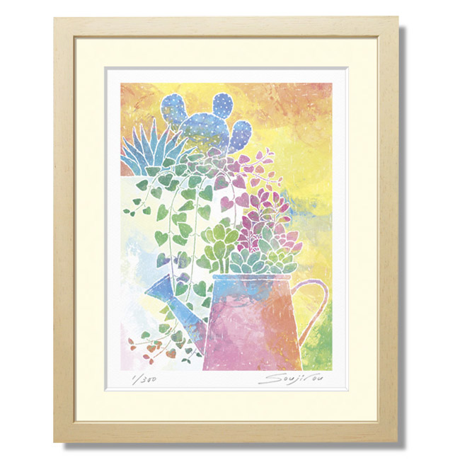 楽天市場】パステルカラーで癒しを与える小さなサボテンの版画アート