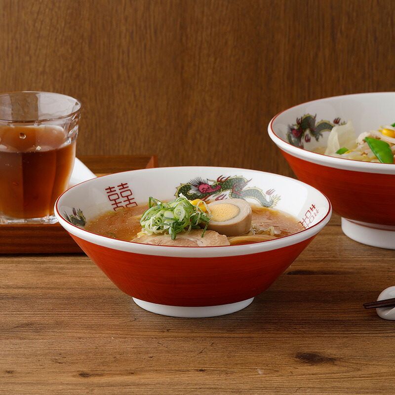 楽天市場】中華ラーメンどんぶり 20cm 910cc 切立 赤巻龍丼ぶり鉢
