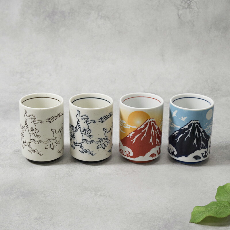 楽天市場】湯呑 270cc MINO YUNOMI 箱入り鳥獣戯画 富士山 湯呑み