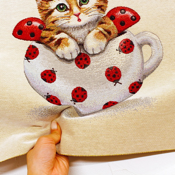 楽天市場】ゴブラン織 生地 インテリア パネル ネコとてんとう虫