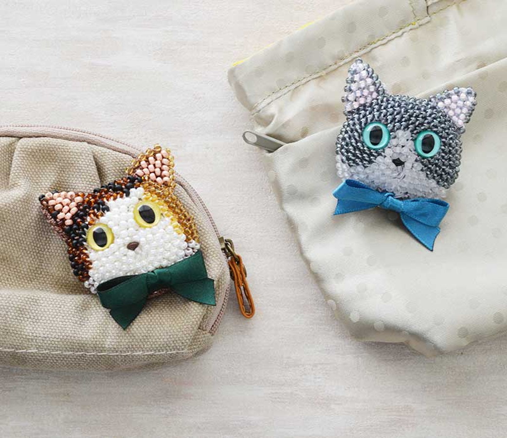 楽天市場】【SALE】 あみあみにゃんこ ビーズ編みの猫ブローチキット