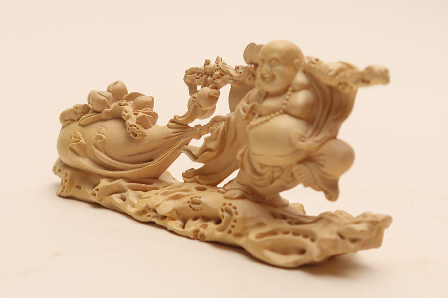 1302 木彫布袋 花台付き 置物 【公式通販】